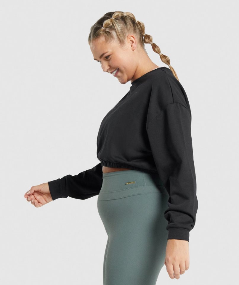 Bluzy Gymshark Whitney Cropped Damskie Czarne | PL 760VXK